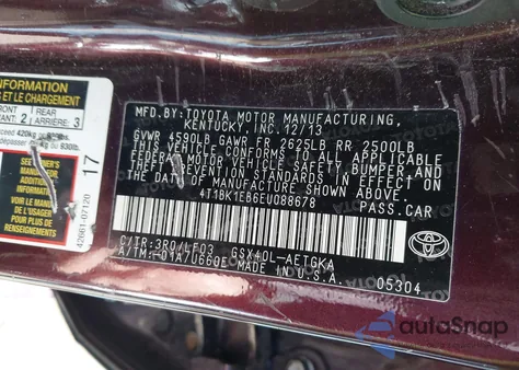2014 Toyota Avalon Xle Premium from USA, damaged, VIN 4T1BK1EB6EU088678